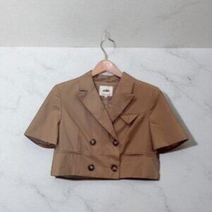 NWT J.ING Jing Double Breasted Short Sleeve Crop Blazer Jacket with Collar